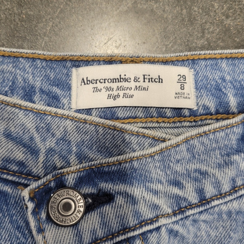Abercrombie & Fitch Skirt 29 8 Light Blue Denim 90s Micro Mini High Rise Raw Hem - Picture 3 of 4